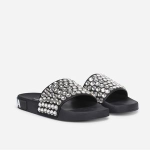 NIB Gorgeous Black Rhinestone Embelished Dolce & Gabbana Slipper Slides Designer